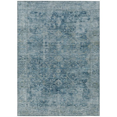 Machine Washable Indoor/Outdoor Xhevrie Blue Rug