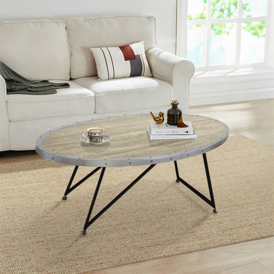 Table basse ovale en chêne gris patiné et noir
