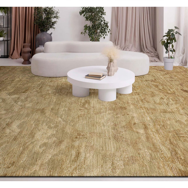 Hand Knotted Floral Area Rug in Beige, Rectangle 9' x 12'
