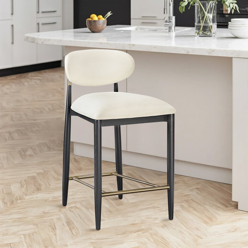 Riccio Vegan Leather Upholstered Stool, Vegan Leather Cream, Brushed, Black