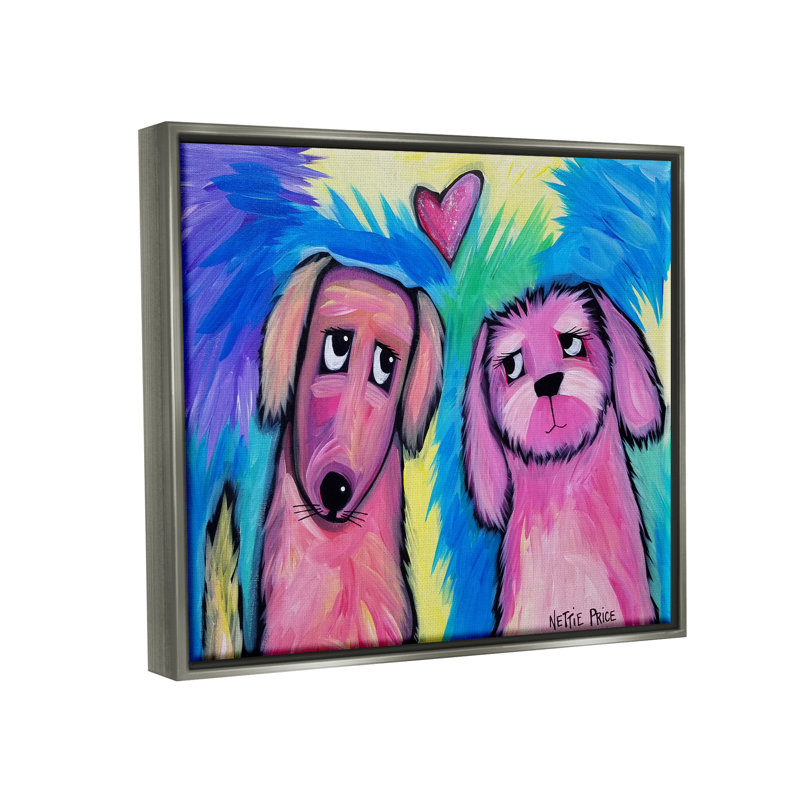 «Abstract Dog Friends» par Nettie Price, H 17 po x l 21 po x P 1,7 po, Cadre flottant gris lustré