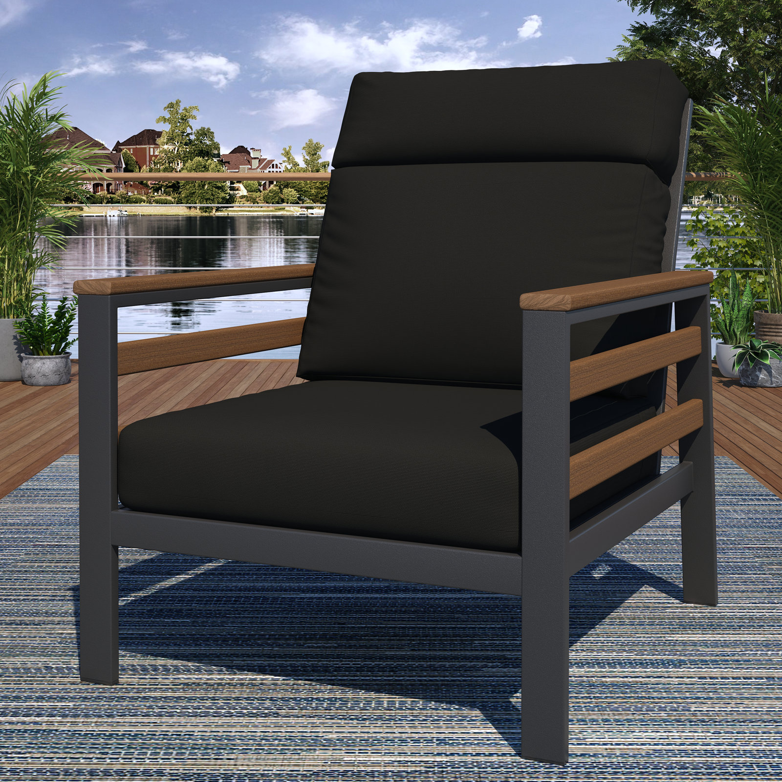 Townsend Sunbrella® Patio Lounge Chair, Canvas Black, Brown