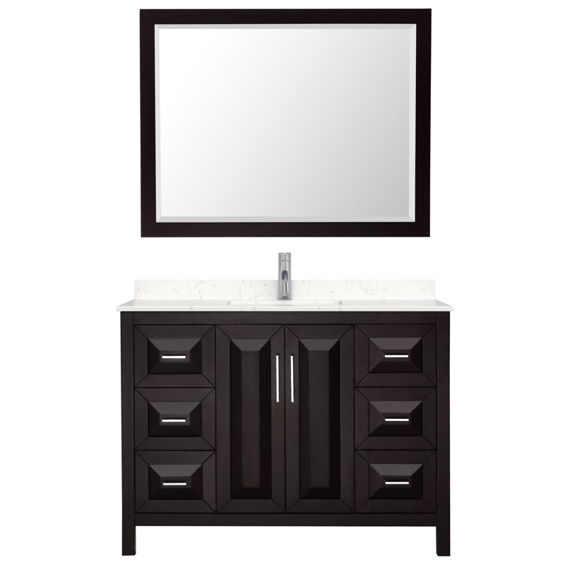 Ensemble de meuble-lavabo simple 48 po avec miroir Daria, Espresso foncé, Marbre de culture de Carrare, Chrome poli
