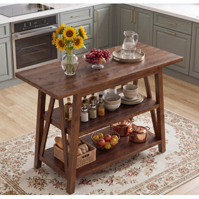 55.12 " W Kitchen Island with Fir Solid Wood Top
