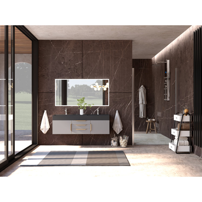 Base de meuble-lavabo mural 60 po Alpine, Gris/doré