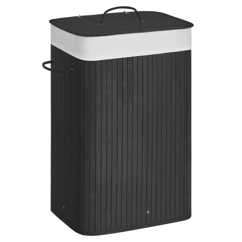 Bamboo Laundry Basket, 72L Foldable Laundry Hamper, Rectangular Storage Hamper With 3 Handles, 40 X 30 X 60 Cm, White, Black