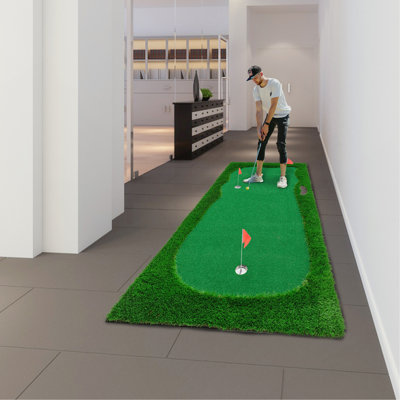 Tapis de golf de 10 pi x 5 pi, tapis d'entraînement de golf avec gazon de haute qualité, 3 trous, 3 drapeaux et tasses pour l'intérieur et l'extérieur