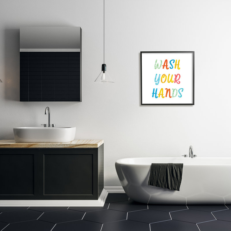 «Wash Your Hands Bathroom Rules Kids», typographie surdimensionnée encadrée, art texturé par Daphne Polselli