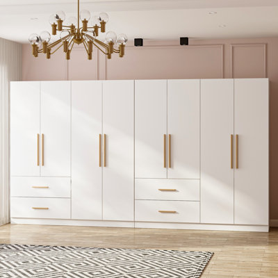 Large 126" Wide White Armoire With 4 Drawers by Everly Quinn
