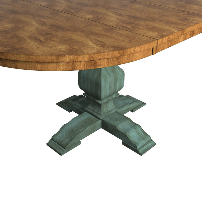 Table de salle à manger extensible en bois massif Fortville, Sauge antique