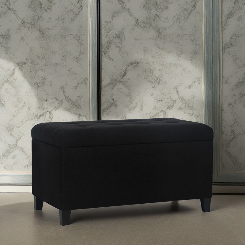 33 Inches Upholstered Storage Ottoman Bench, Black