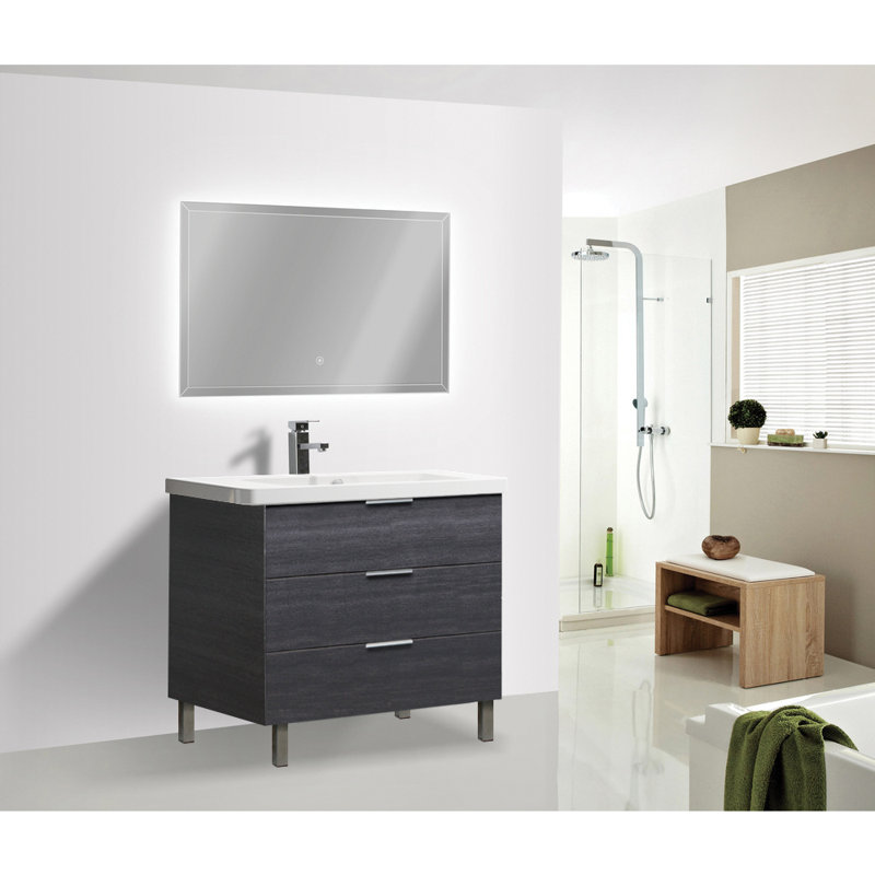 Miroir à fixation murale del-rétroéclairé Rivas, H 21,65 po x L 35,43 po