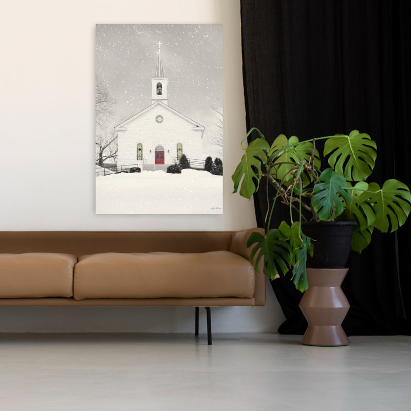 Paysage de montagne contemporain abstrait d'églises, H 48 po x l 32 po