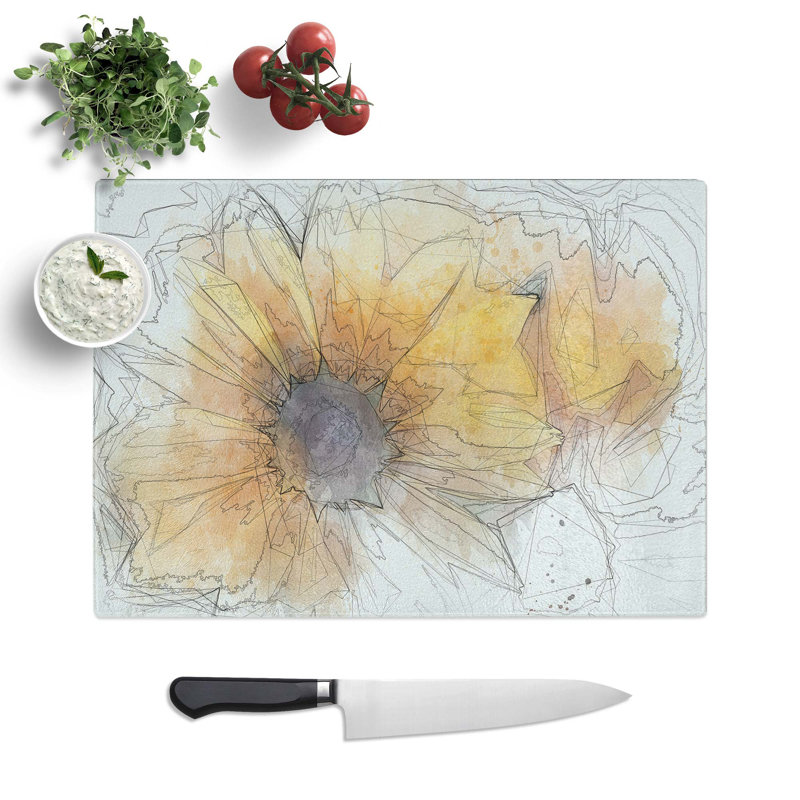 Tempered Glass Yellow Coneflowers in Abstract Chopping Board, 39 cm W x 28.5 cm L