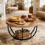 Table basse 31,5 pouces avec tablette inférieure, grain de bois moderne et métal noir