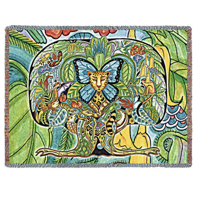 Couverture Pure Country Weavers Tree of Life - Animal Spirits Totem par Sue Coccia - jeté en coton tissé à la main - fabriqué aux États-Unis (72 x 54)