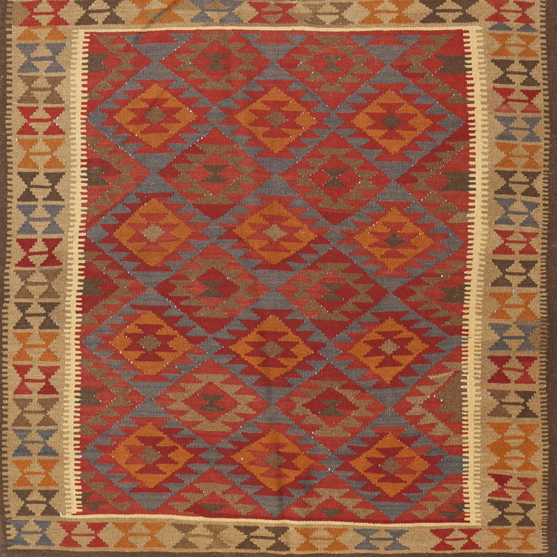 Tapis traditionnel mehroon/noir/crème Yanley, Carré 5 pi