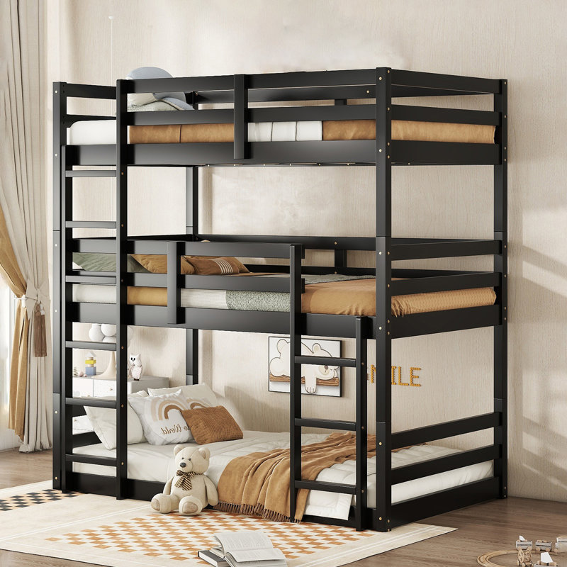 Twin Over Twin Triple Bunk Bed, Black