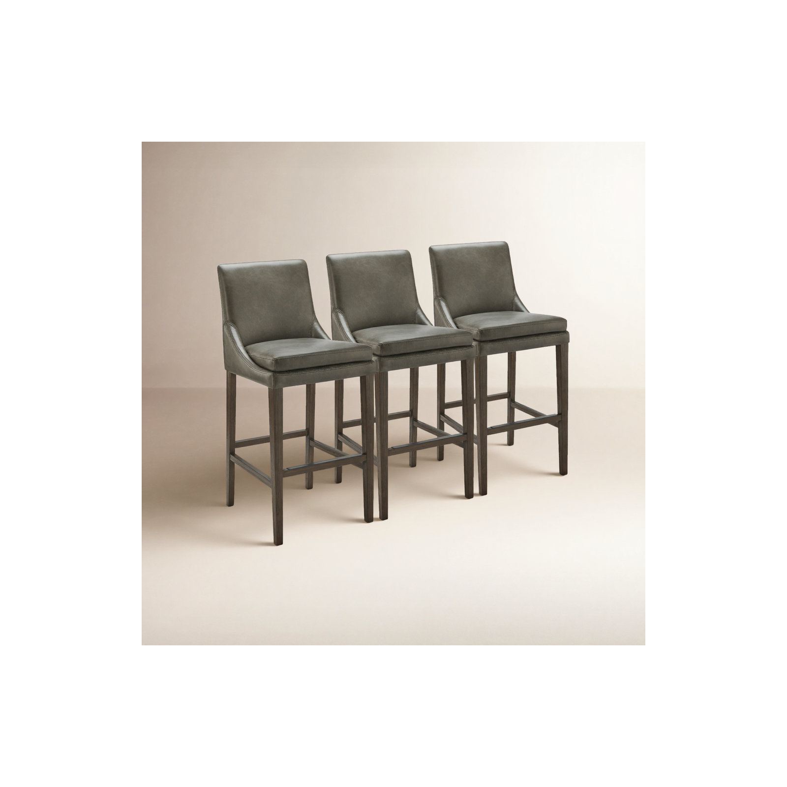 Niara Upholstered Stool, Bar Stool (30” Seat Height), Copley Slate Faux Leather/Brown