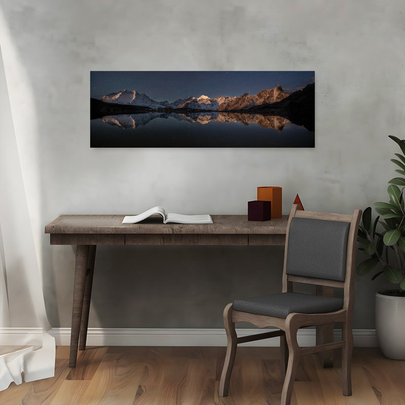 «Starlit Mountain Reflection Peaceful Serene Abstract Landscape Mountain», art mural, H 36 po x l 12 po