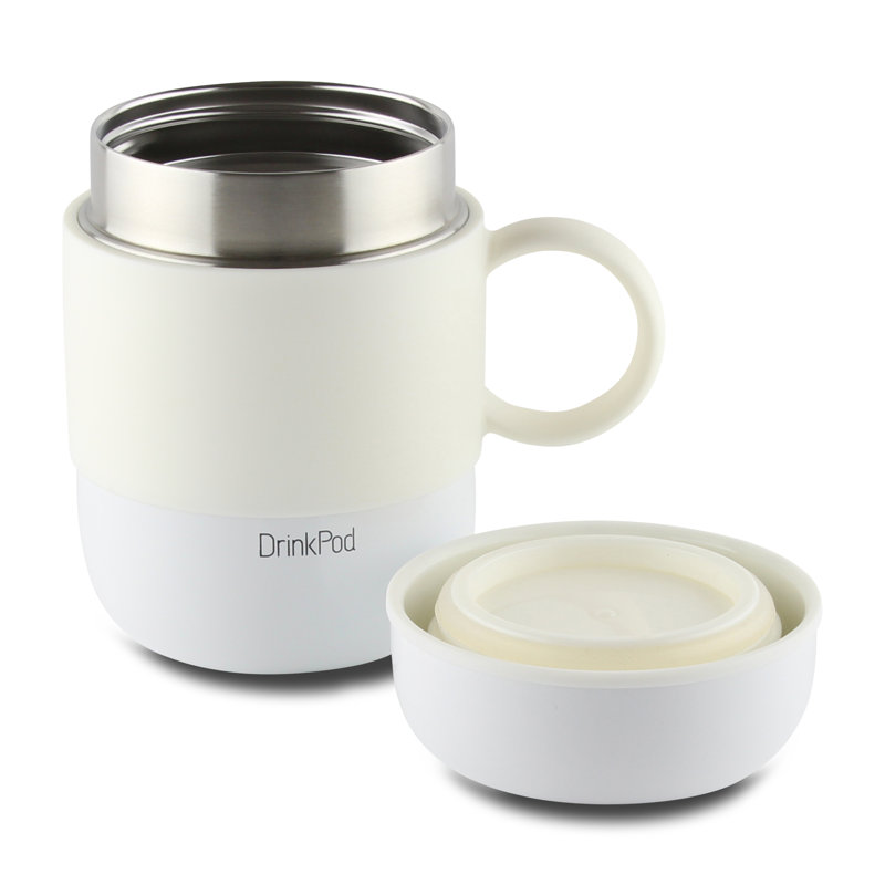 Grunwerg Drink Pod Stainless Steel Travel Mug, White