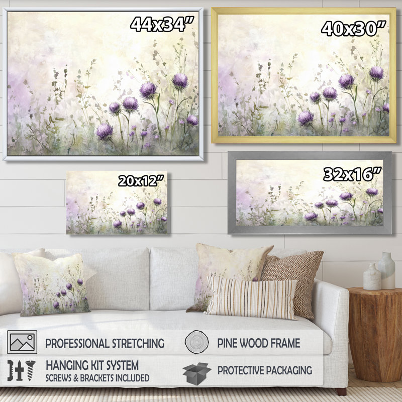 «Thistle Blooming In The Meadows II», reproduction sur toile, Reproduction encadrée d'une seule photo sans pass, Blanc