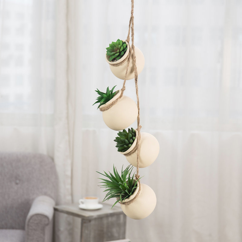 Ceramic Hanging Planter, Light Beige
