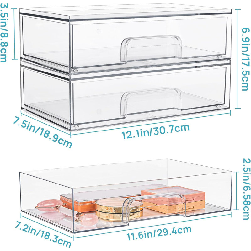 2-pack Clear Stackable Storage Drawers