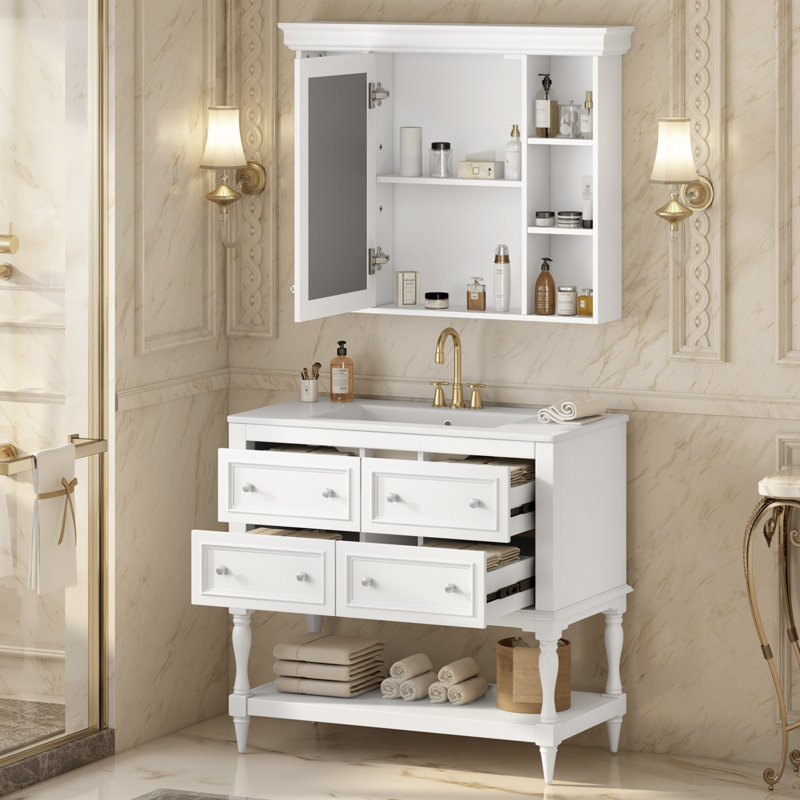 Meuble-lavabo 36 po avec armoire à pharmacie, Blanc