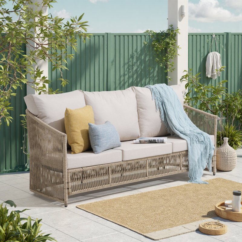 Outdoor 3-person Wicker Sofa With Cushion