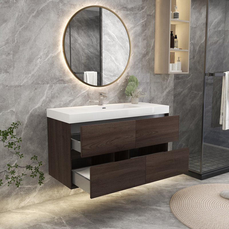 Ensemble de meuble-lavabo mural simple 47 po, Chêne rouge