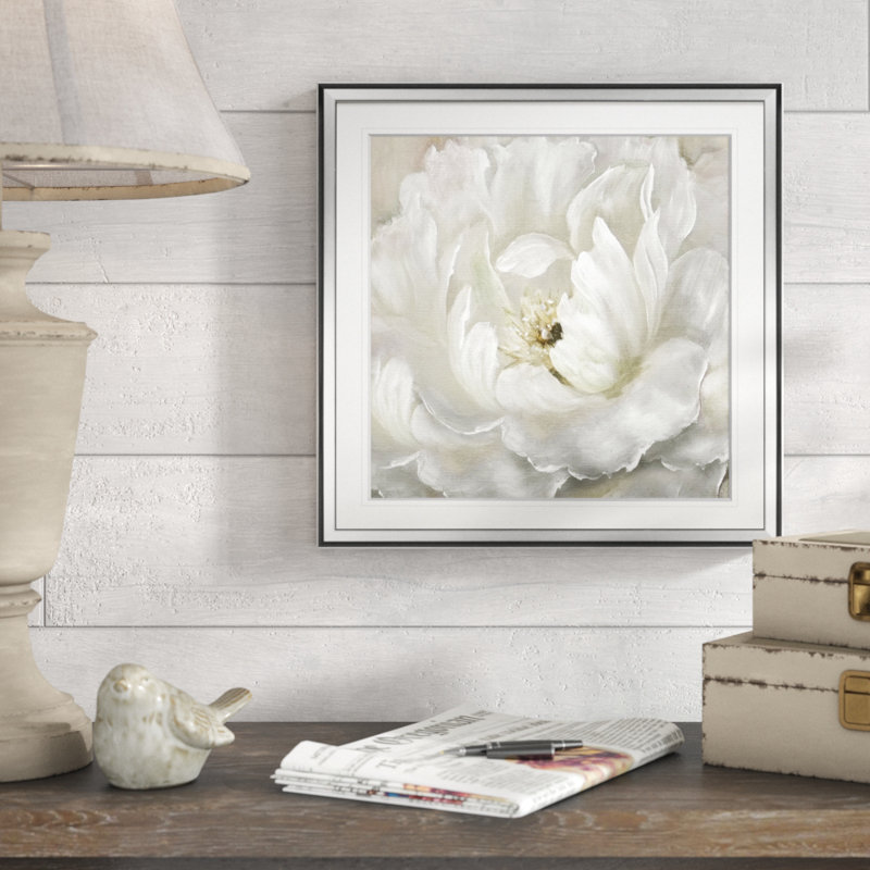 Tableau « Pivoine parfaite », H 16 po x l 16 po x P 1,5 po, Cadre argenté