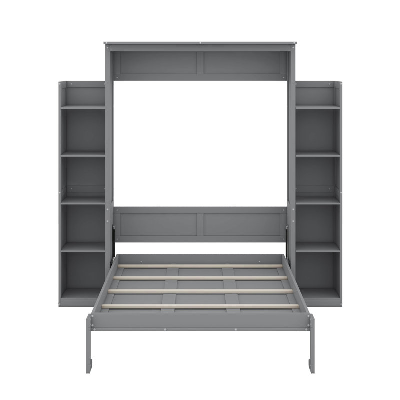 Lit escamotable double avec tablettes et DEL, Gris