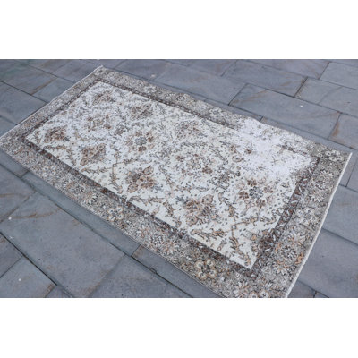 Tapis turc Oushak authentique - pièce vintage beige de style antique pour le décor d'entrée