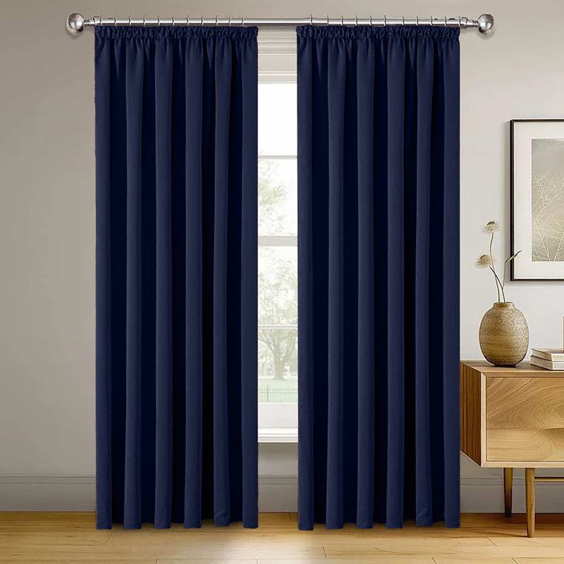 Blackout Pencil Pleat Curtain Single Panel 66x84" Thermal 100% Room darkening Window Curtain for Bedroom , Navy