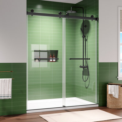 Porte de douche coulissante double sans cadre de 56 à 60 po x H 75 po avec verre trempé transparent de 5/16 po (8 mm)