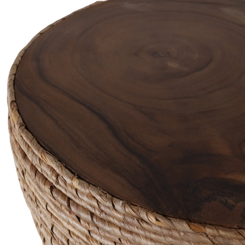 Handcrafted Woven Natural Fiber Base Accent Side Table  for Living Room Setup - Elegant Narrow End Table for Bedside or Room Styling - 18", Brown