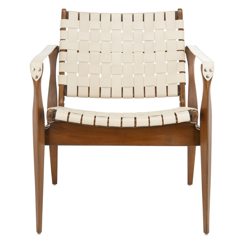Armchair, Cream Genuine Leather, Brown