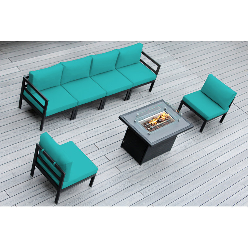 Josede 6 - Person Patio Conversation Set with Cushions, Supercrylic Turquoise