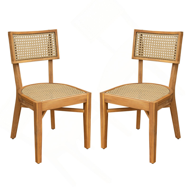 Chaise en bois d'acacia avec osier brun clair Netro