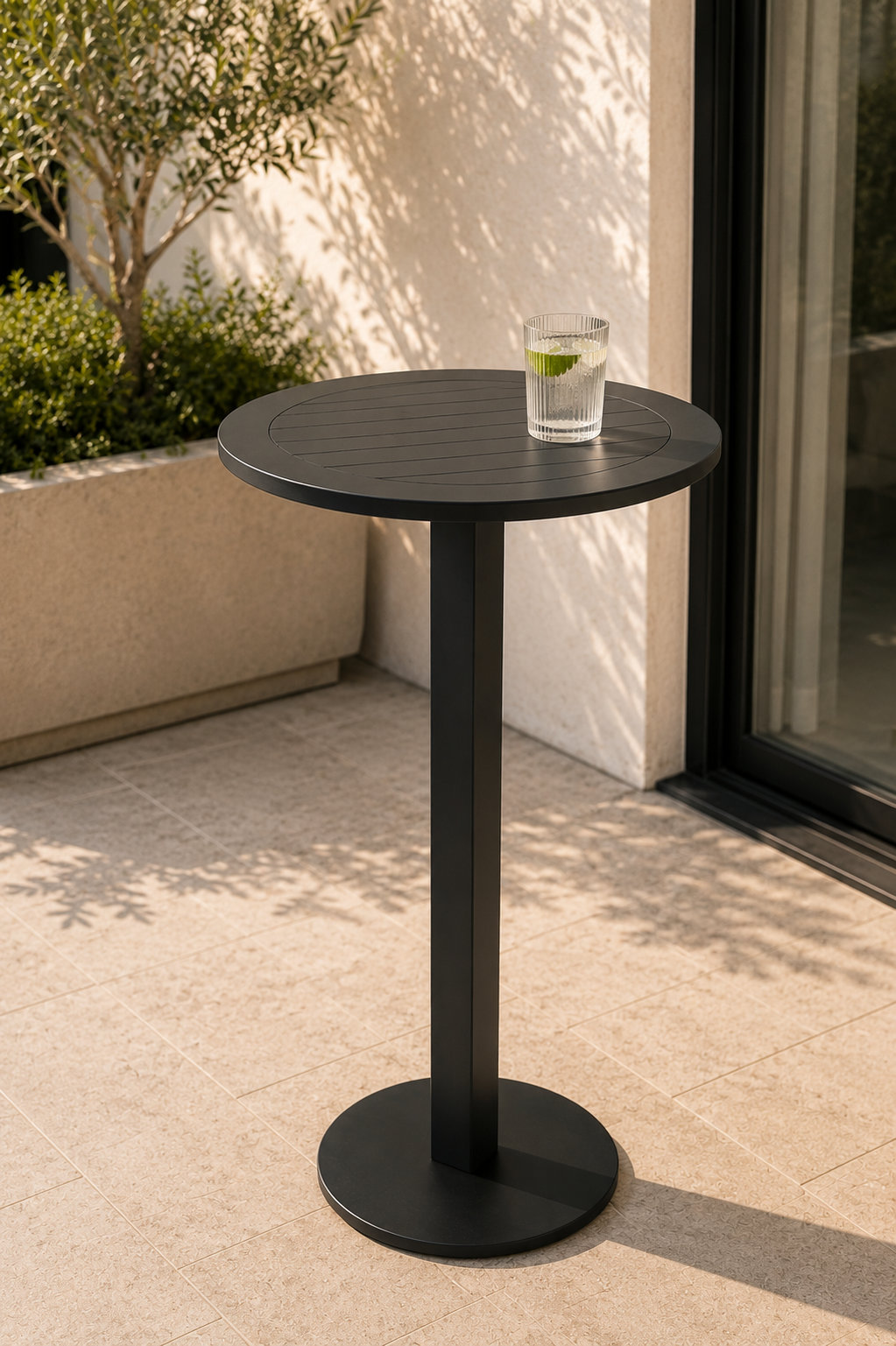Sunset 30'' Powder Coated Aluminum Fliptop Outdoor Dining Table, 43" H x 35" L x 35" D, Gray
