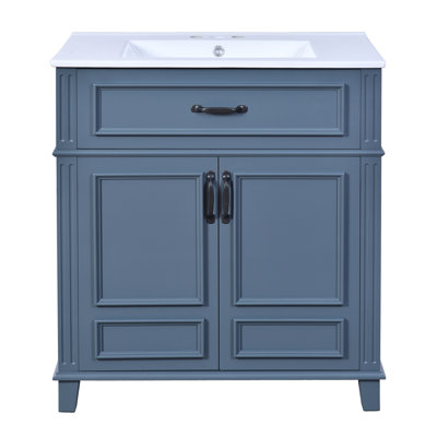 Meuble-lavabo de style rétro avec lavabo en céramique, armoire de salle de bain avec portes à fermeture douce, meuble-lavabo pour la maison