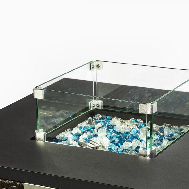 Square Fire Table Transparent Wind Guard Fortification, 14.62in X 14.62in, 2.5lb 14.4" Fireplace Glass Guard, 5.36in Height,
