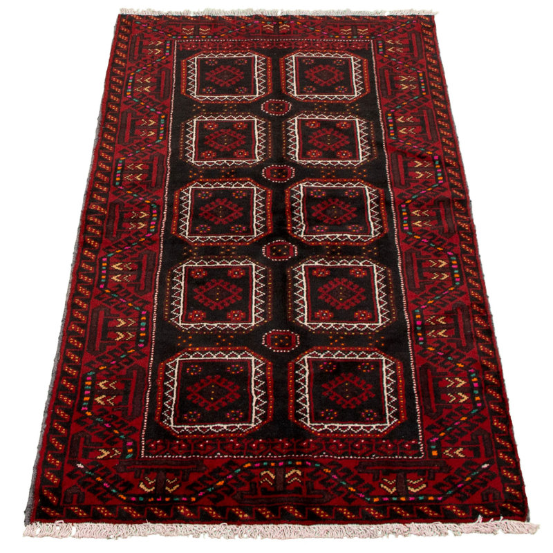 Tapis décoratif en laine noué à la main de conception unique noué à la main new age rizbaft noir/rouge 3 pi 1 po x 5 pi 11 po