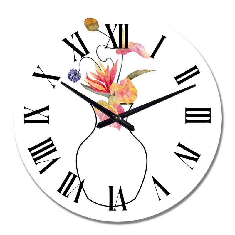 Composition avec bouquet floral minimaliste VII - Horloge murale décontractée, Moyen