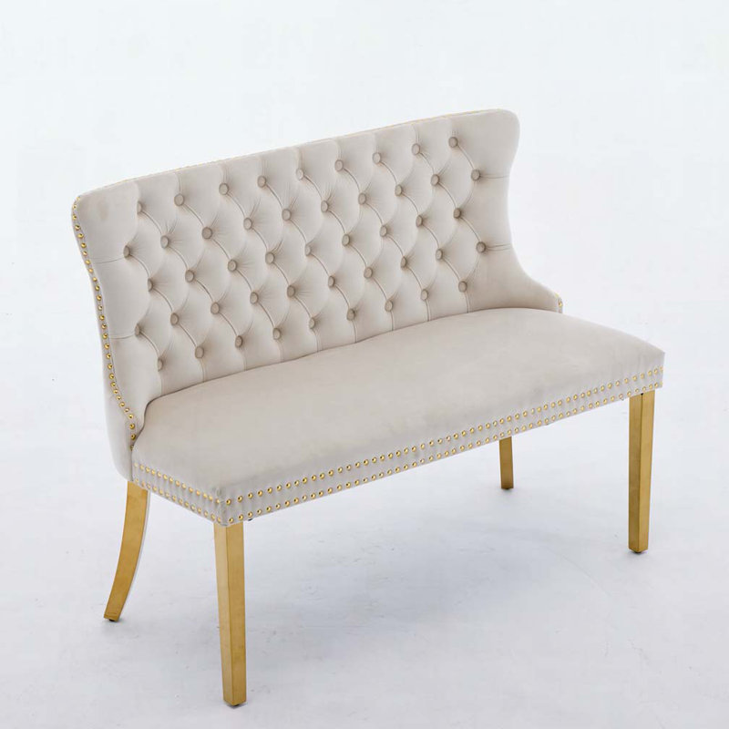 Banc en velours pour causeuse double, Doré, Beige