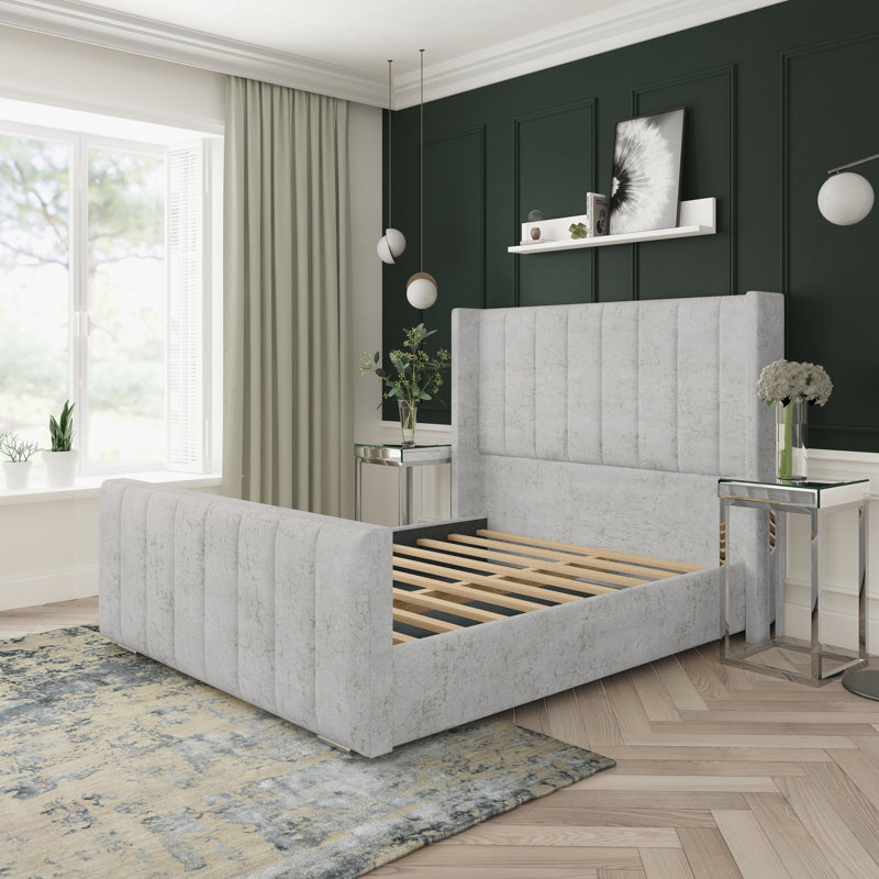 Willow Marble Upholstered Bed Frame, Platinum, Kingsize (5')