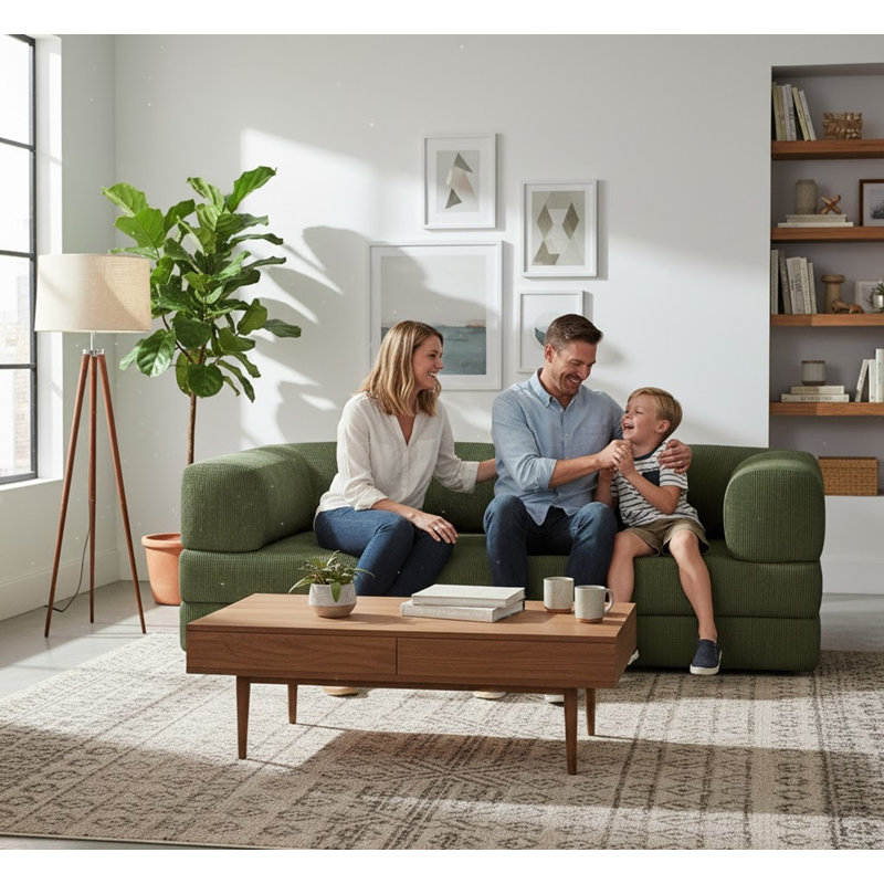 3 Seater Sofa & Chaise, Green, Corduroy