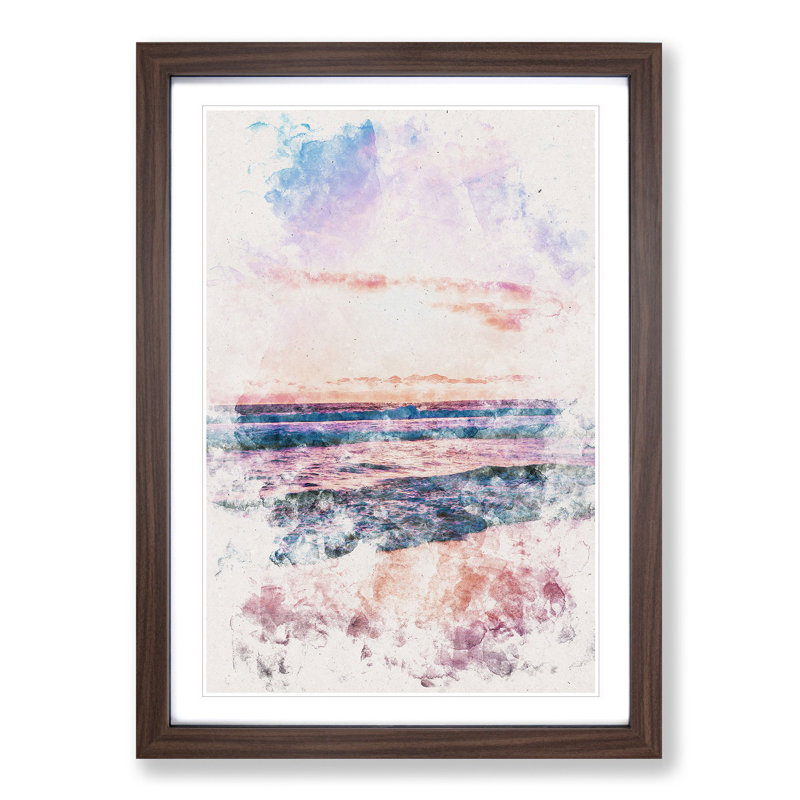 Pink Beach - Picture Frame Painting Print, Walnut Framed, 45cm H x 33cm W x 2cm D