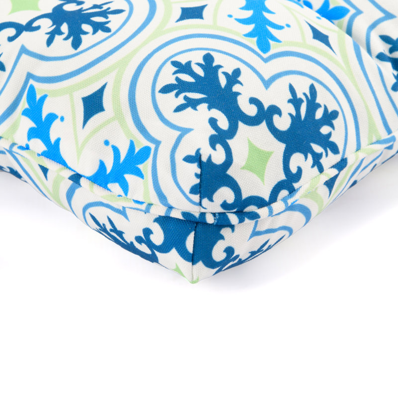 Lillian Palm Beach Retro Collection Outdoor 3'' Loveseat Cushion, Porto Tile Navy/Green
